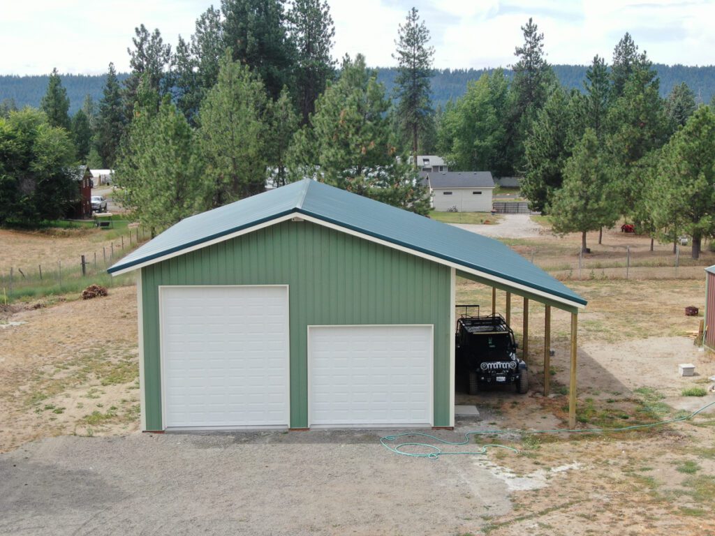 #10930 30x48x16 w/ 12×48 Lean-to – Nine Mile Falls | Steel Structures America