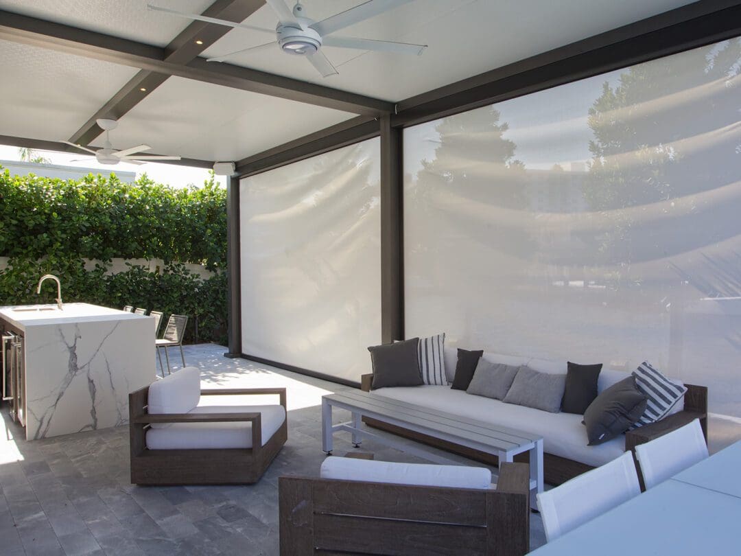 r-shade gray pergola with walls