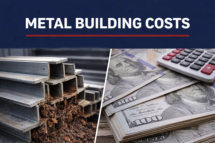Metal building costs header above some steel posts