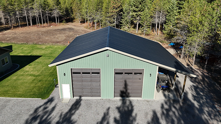 A 40x50 green shop built using post-frame construction