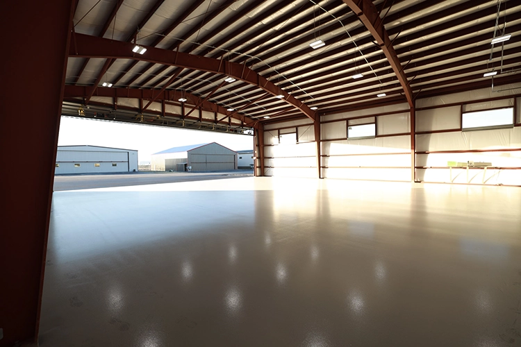 The interior of an airplane hanger