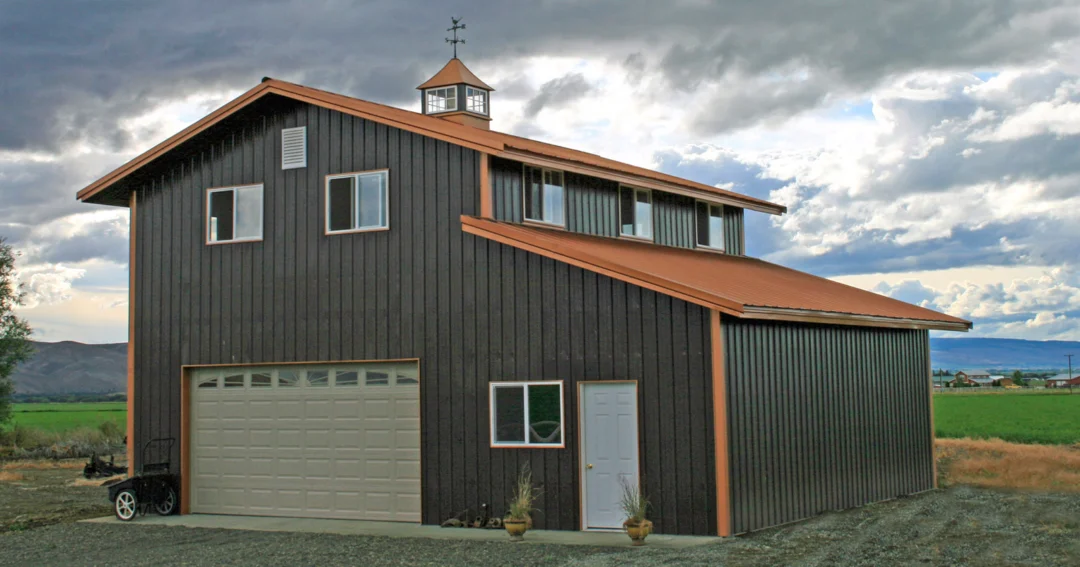 A barndominium layout idea with the living space above the shop