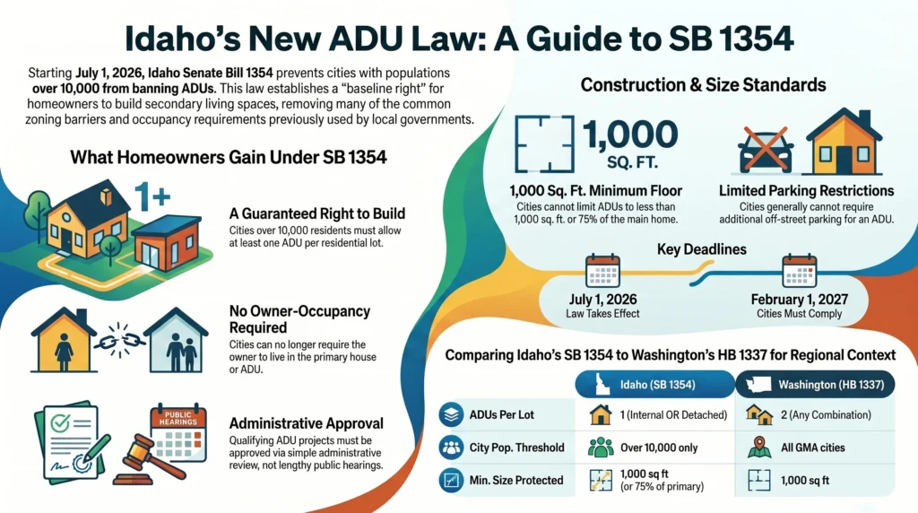 An infographic covering the Idaho ADU bill SB1354