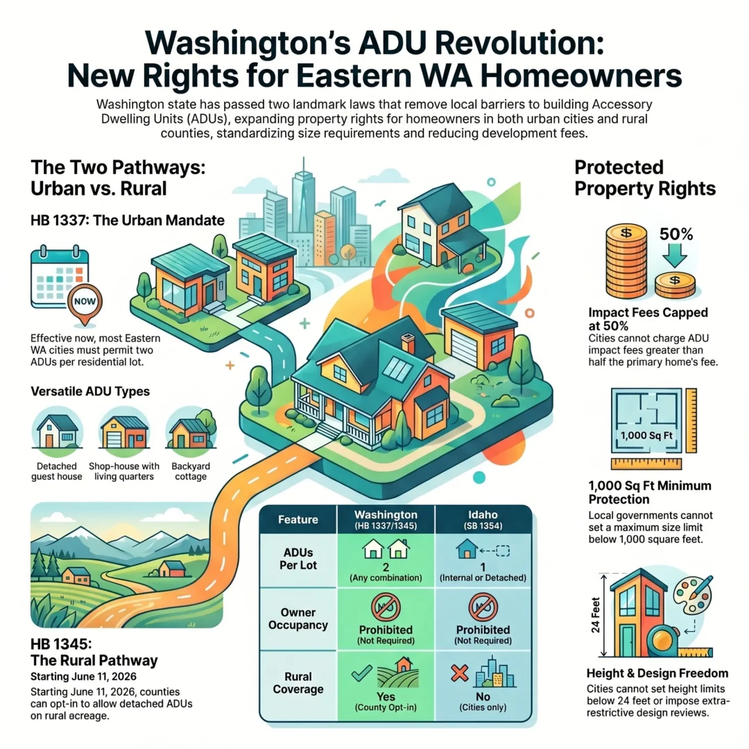 An infographic compaing the washington ADU laws to the idaho ADU laws