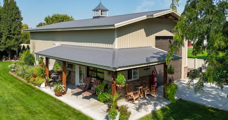 A pole barn house that could be mistaken for a barndominium, one of the styles people mean by barn homes