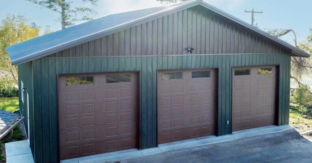 Custom metal garage built locally, showcasing clean lines and professional installation of a metal garage structure