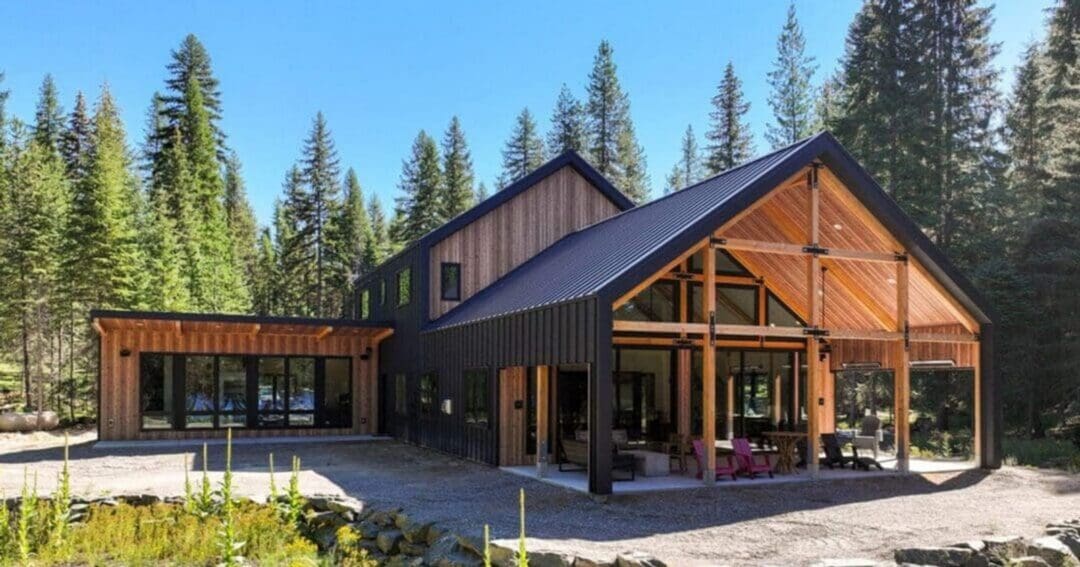 A pole barn with living quarters built by Steel Structures America, steel roofing and siding over home and shop