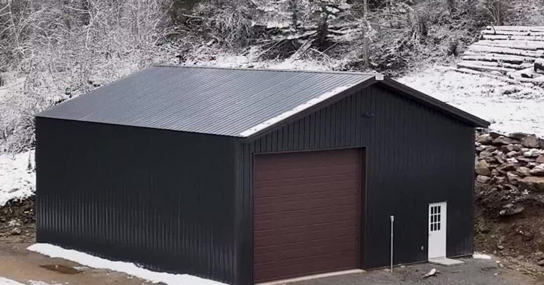 A 30x40 pole building garage with concrete slab in Post Falls, Idaho, comparable to a 30x40 metal building with slab cost