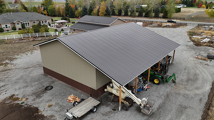 A lean-to added to a metal building for extra covered space, a popular add-on for a 40x50 metal building