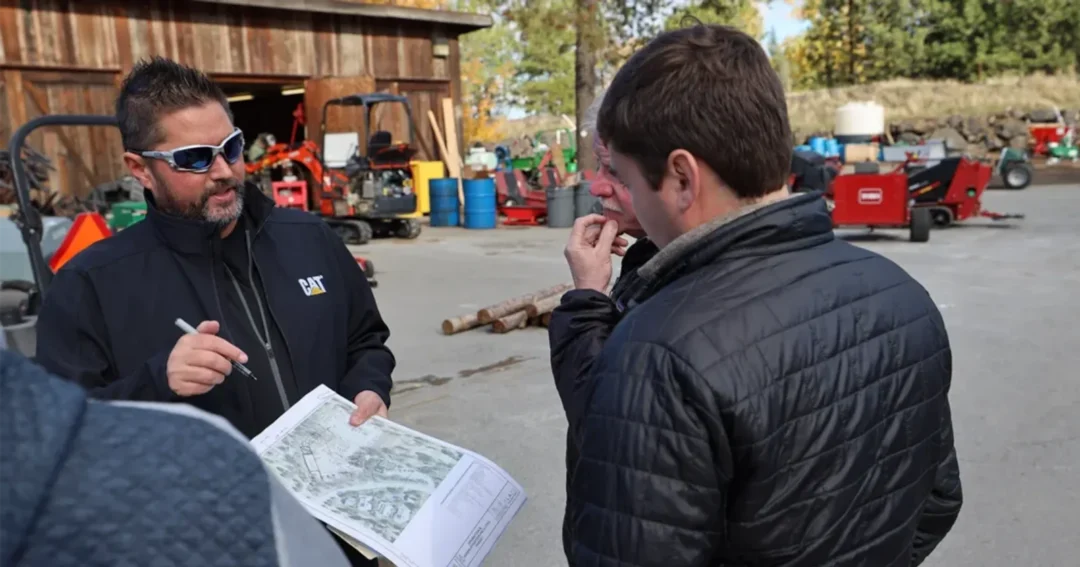 A post-frame contractor talking through construction with a homeowner, the way good barndominium contractors start