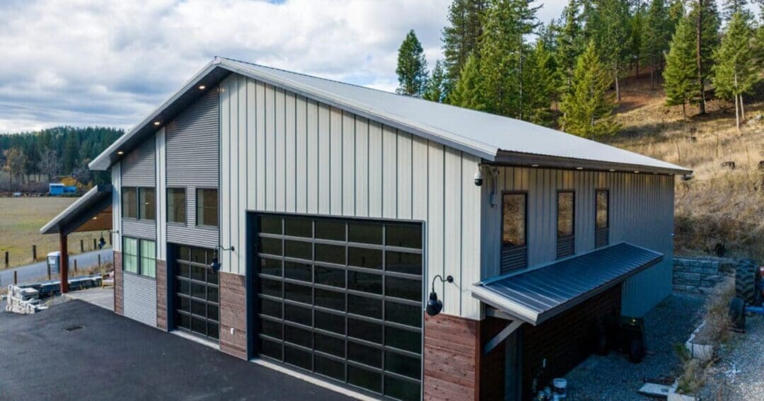 Luxury barndominium with shop and living quarters in Coeur d'Alene, Idaho, built by Steel Structures America