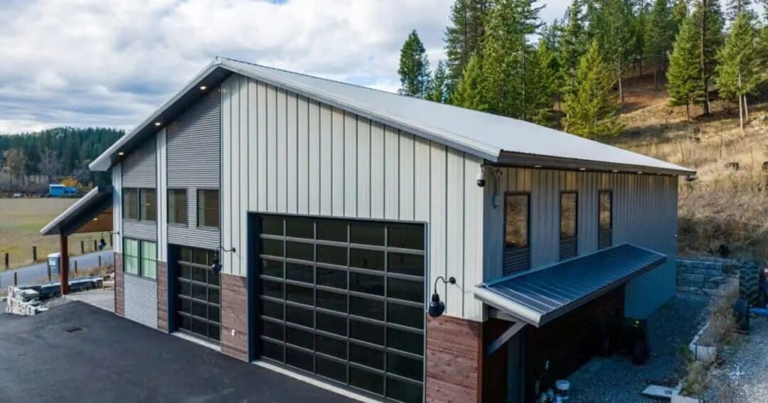 Luxury barndominium with shop and living quarters in Coeur d'Alene, Idaho, built by Steel Structures America