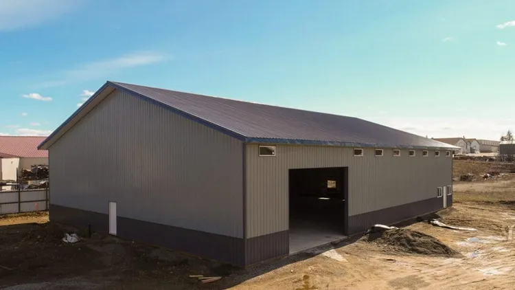 Aerial view of the CDA Building Supply post-frame steel structure warehouse built by Steel Structures America