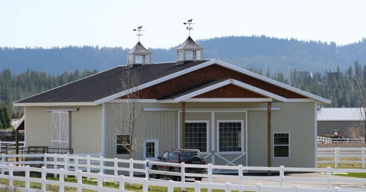 A cupola on the roofline of a post-frame building, a finishing detail on many custom pole barns